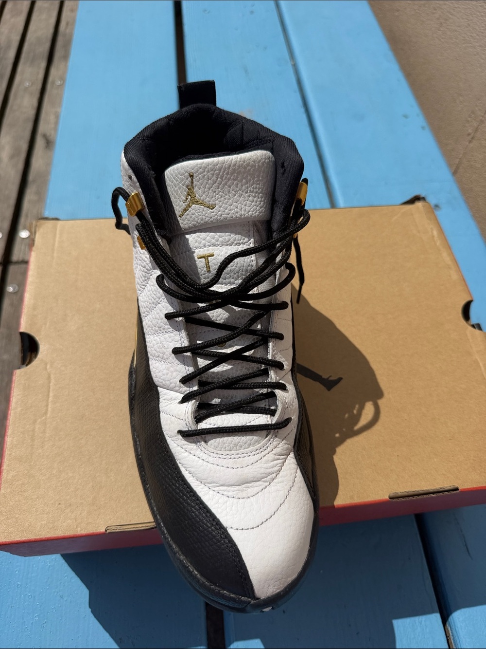 Nike Air Jordan Retro 12 Men’s Basketball Shoes - White/Black/Gold - Picture 3 of 12